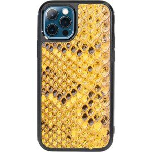 Handmade iPhone 12 & 12 Pro Cover - Authentic Python Leather - Antique Gold